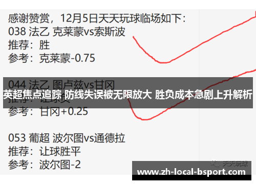 英超焦点追踪 防线失误被无限放大 胜负成本急剧上升解析